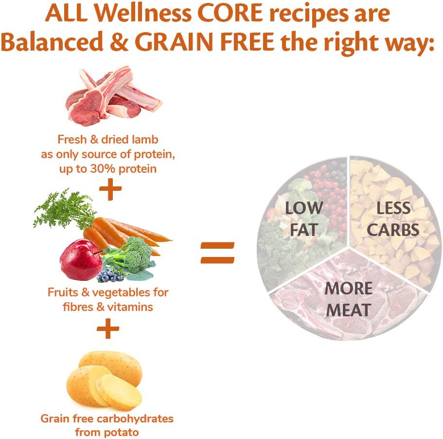 Wellness CORE Adult Lamb, 10kg, Lamb, Dry Dog Food for All Dog Breeds