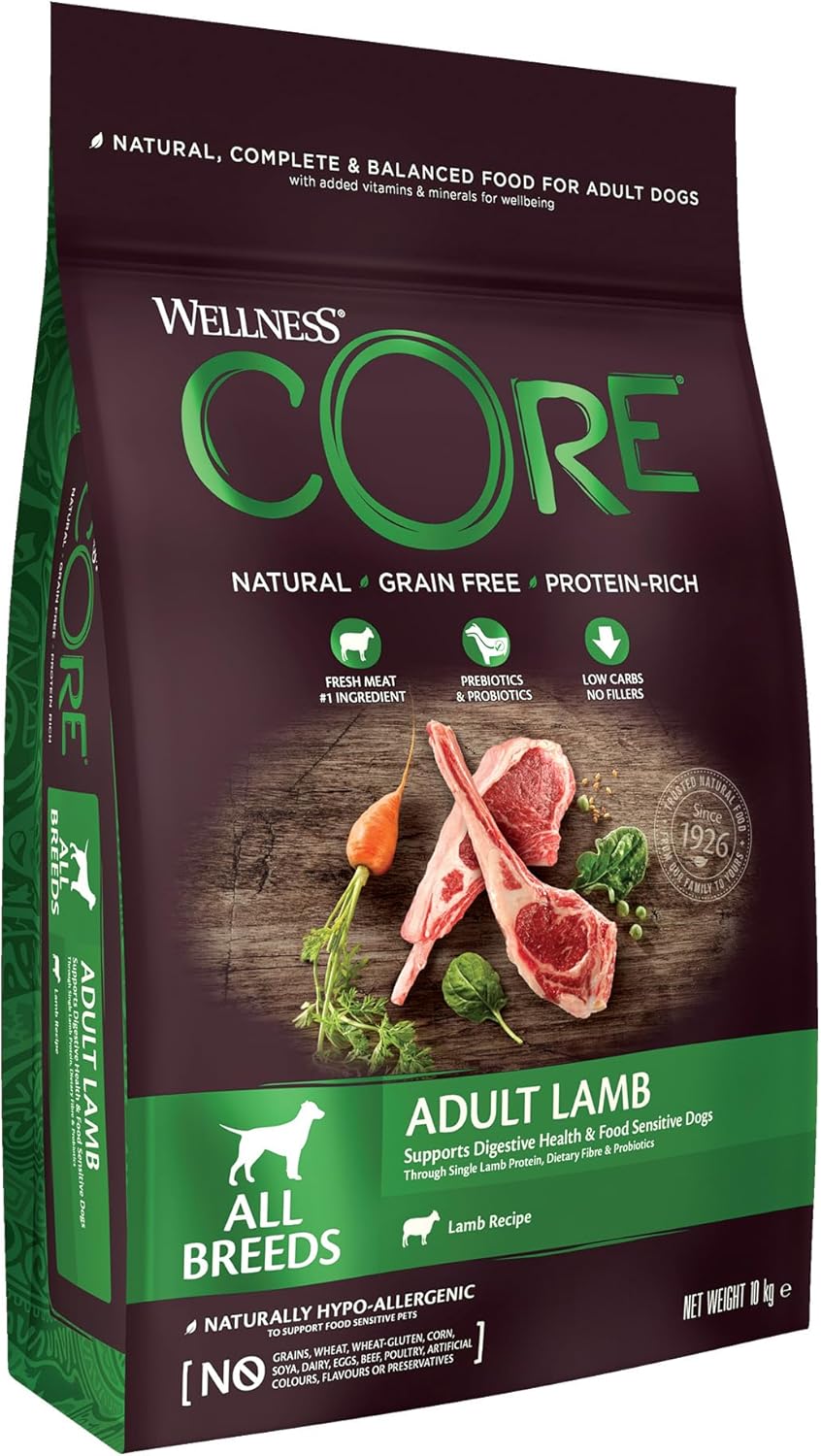 Wellness CORE Adult Lamb, 10kg, Lamb, Dry Dog Food for All Dog Breeds